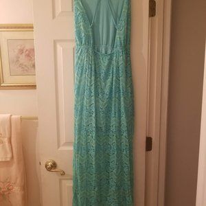 Beautiful Lace Backless Blue & Green Long Dress